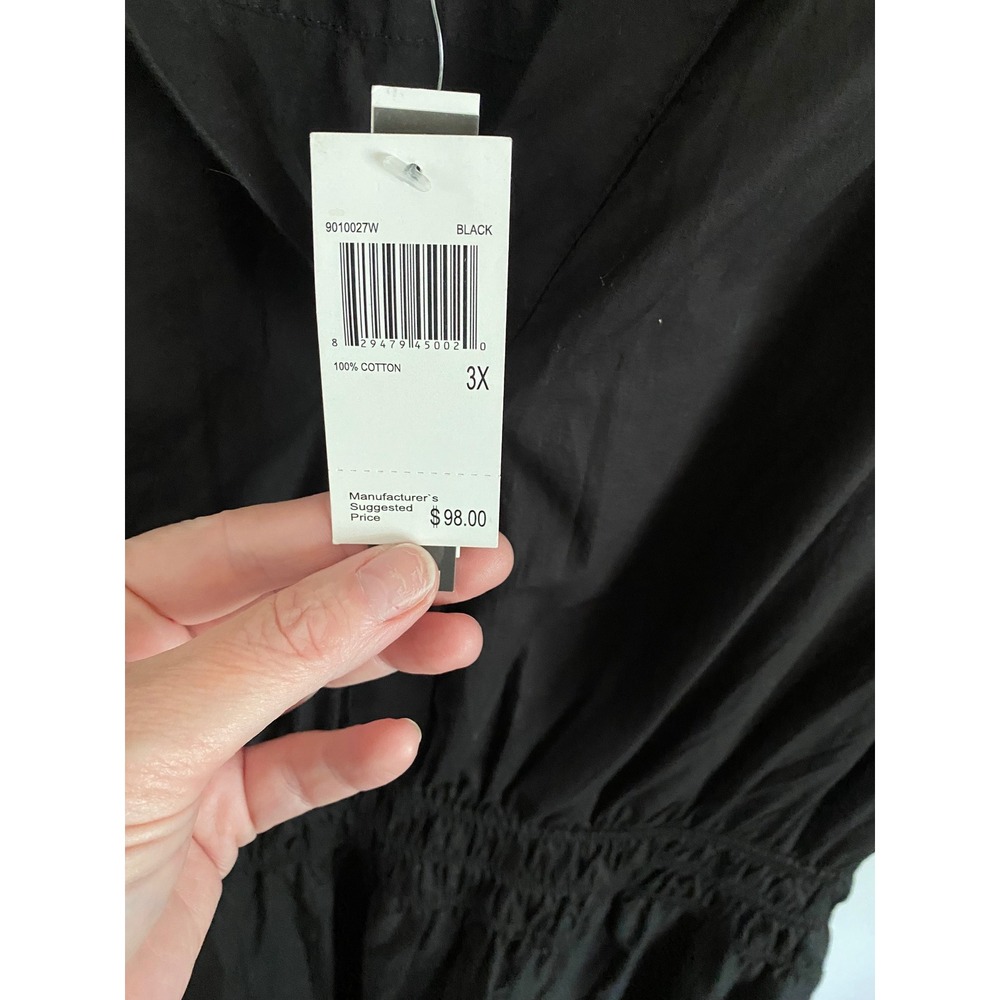 Chelsea & Theodore Black Cotton Smocked Tiered Midi Dress 3X Short Puff Sleeve - Picture 3 of 8